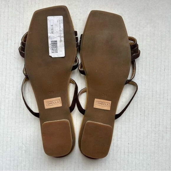 Shoola Layla Brown Leather Slide Sandals Metallic Gold Footbed Size EU 39 US 8 - Picture 10 of 12